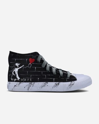 Negative Girl with Balloon and Flower Thrower Hand Painted Shoes