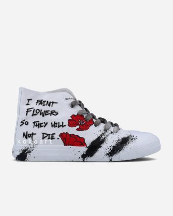 Frida Kahlo Red Flowers Hand Painted Shoes