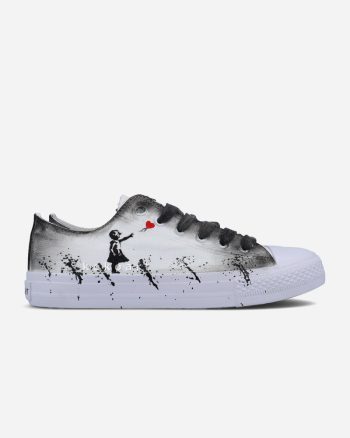 Graffiti Girl with Balloon and Flower Thrower Hand Painted Shoes