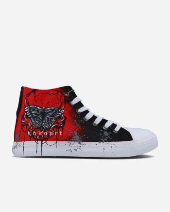 Black and Red Skull and Butterfly Hand Painted Shoes