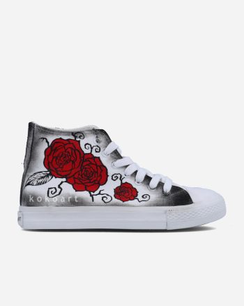Feather & Red Roses Hand Painted Shoes